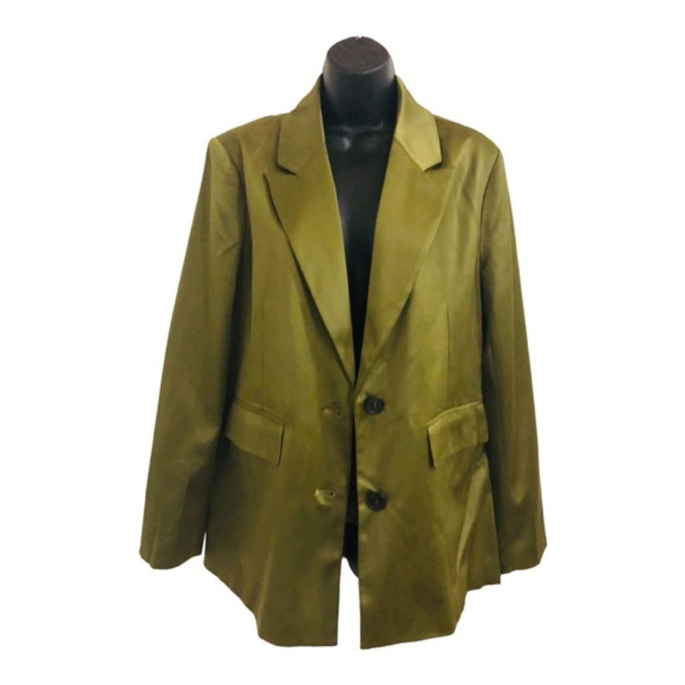 Anthropologie Aves les filles satin effect olive green blazer jacket size medium - Picture 6 of 14